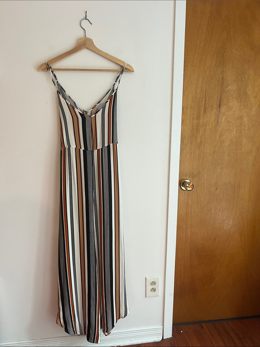Abibelle Wide Leg Striped Jumpsuit V-Neck Belted With Pockets Small